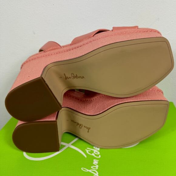 New Sam Edelman Theresa Square Toe Ankle Strap Platform Sandals in Pink Size 7 - Picture 9 of 10
